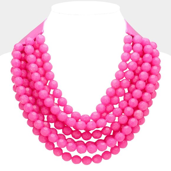 NEW Stunning Faceted Beaded 7-Strand Bib Statement Necklace - Fab in Fuchsia - Picture 2 of 5